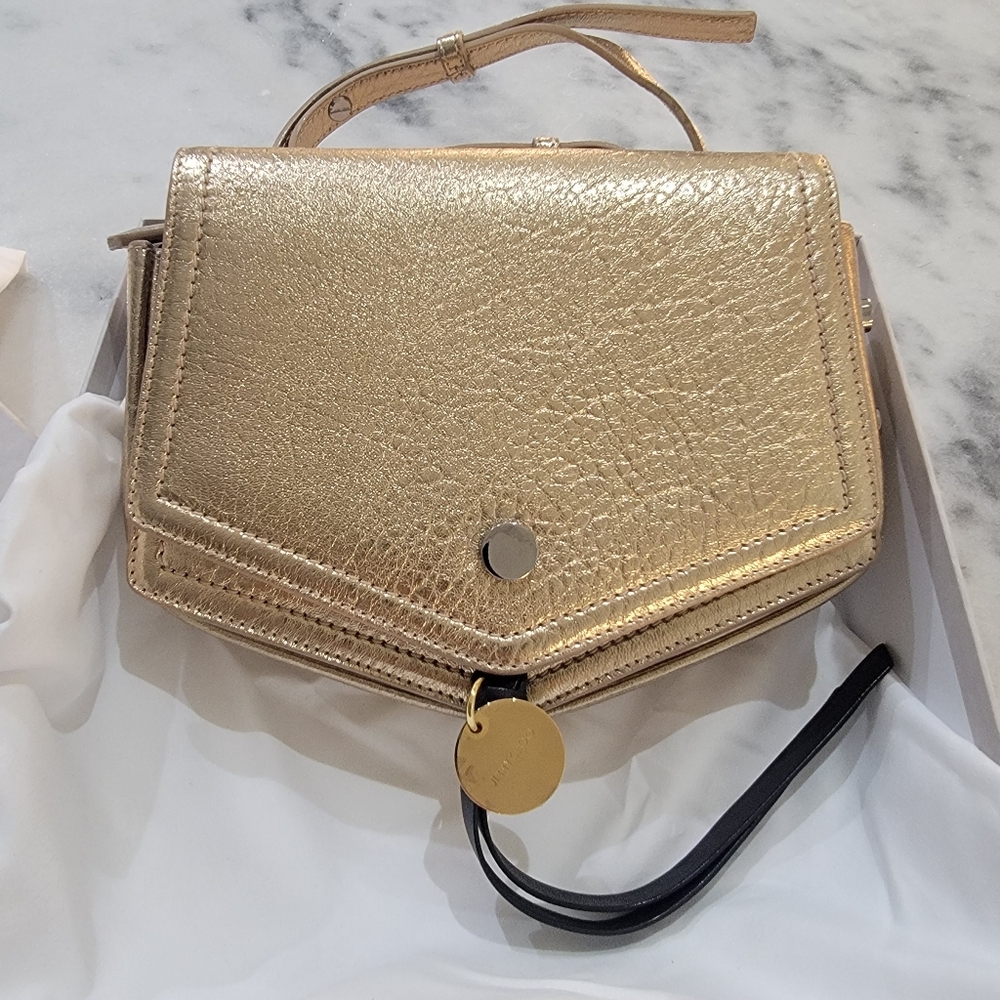 Jimmy choo metallic gold arrow crossbody bag